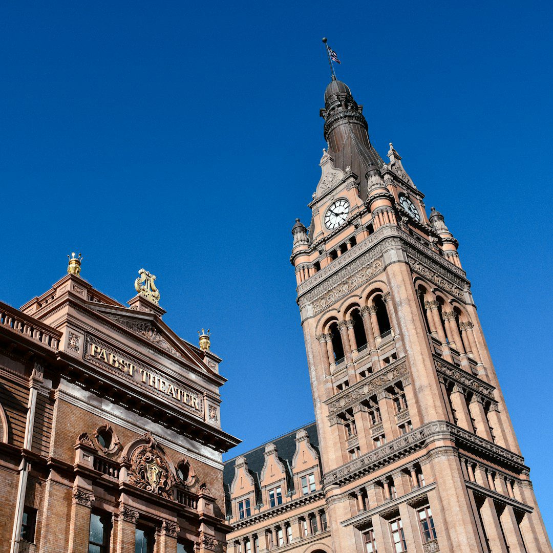 bilingual service dog training — a tall building with a clock on the top of it